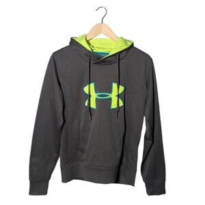 Under Armour UA Gray Neon Yellow Pullover Hoodie Semi-FItted Women's Medium